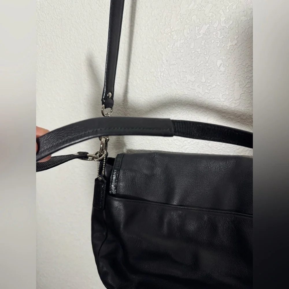 Coach Taylor Black Leather Shoulder Bag with Silver Accents